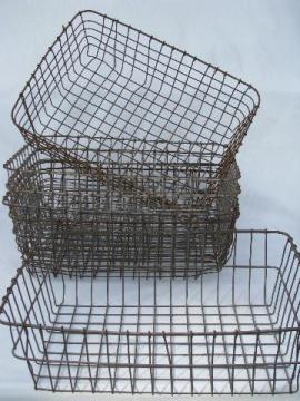 catalog photo of six old wire garden nurseryman's industrial storage baskets, vintage wirework