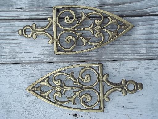 photo of six solid brass kitchen trivets, vintage Japan trivet collection #2