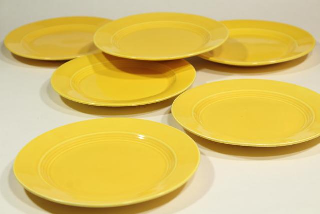 photo of six solid yellow sandwich plates, vintage ceramic Harlequin Homer Laughlin china #3