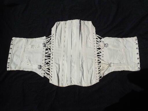 photo of size 40 vintage Camp cotton corset w/ boning, waist cinch fan lacing #5