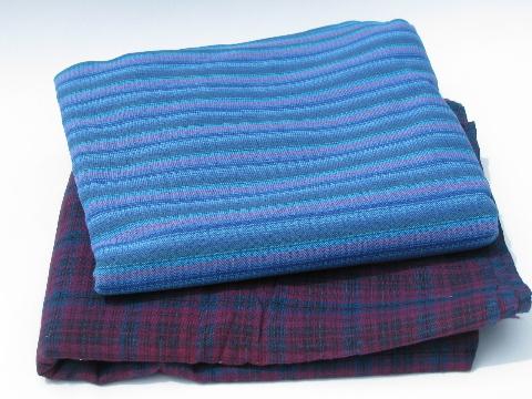 photo of skirt weight vintage cotton fabric lot, purple / blues plaid and stripes #1