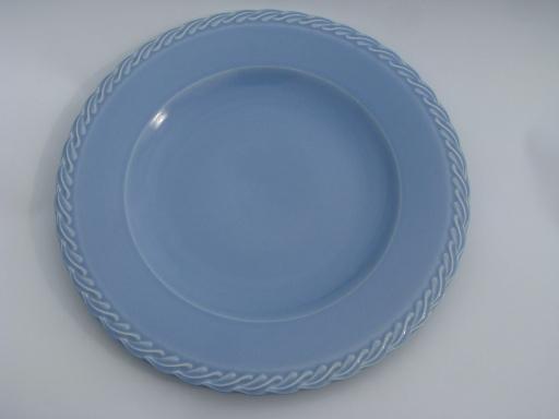 photo of sky blue Vernon Kilns California pottery, round platter or cake plate #1