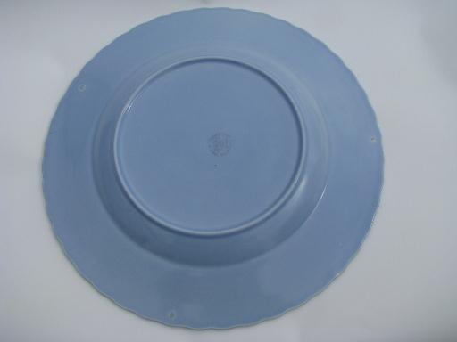 photo of sky blue Vernon Kilns California pottery, round platter or cake plate #3