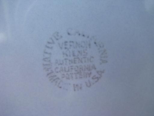 photo of sky blue Vernon Kilns California pottery, round platter or cake plate #4