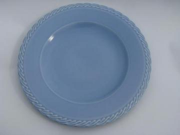 catalog photo of sky blue Vernon Kilns California pottery, round platter or cake plate