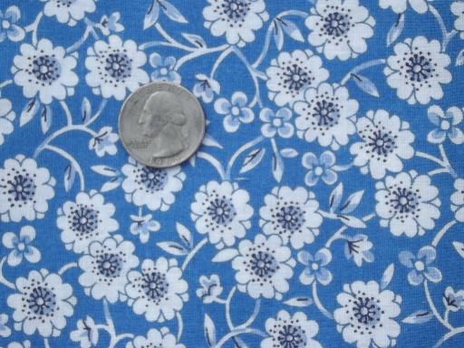 photo of sky blue and white flowers print vintage cotton fabric, 34 w x 3 yards #1