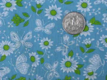 catalog photo of sky blue w/ apple green & white buttefly print, 60s vintage cotton fabric