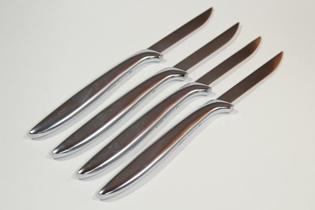 photo of sleek stainless steel steak knives, Gerber Miming minimalist modern metalware #9