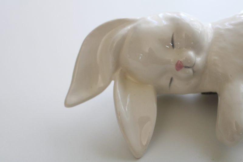 photo of sleepy bunny shelf sitter ceramic figurine, white rabbit for Easter or spring decor  #4