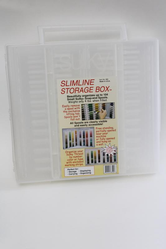 photo of slimline clear plastic storage box tote organizer for narrow thread spools Sulky etc #1