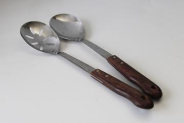 catalog photo of slotted & serving spoons MCM vintage Veri Sharp Imperial stainless USA utensils w/ wood handles 