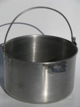 catalog photo of small Swiss goat or cow milking pail, vintage stainless steel bucket