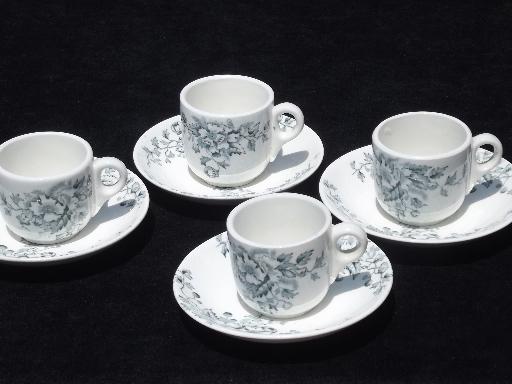 photo of small antique tea set, blue and white transferware china, Anchor mark #5