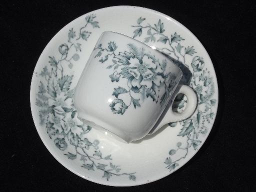 photo of small antique tea set, blue and white transferware china, Anchor mark #6