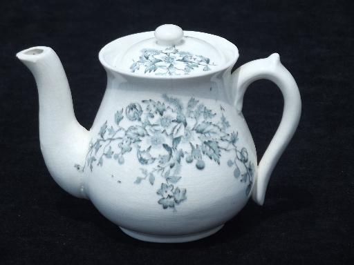 photo of small antique tea set, blue and white transferware china, Anchor mark #8