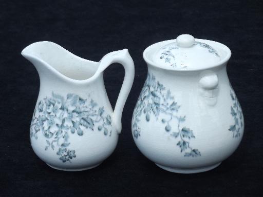 photo of small antique tea set, blue and white transferware china, Anchor mark #9