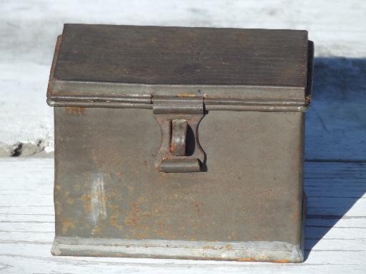 photo of small antique tinned box, traveler's deed box, instrument case, tinder box? #1