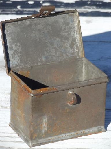 photo of small antique tinned box, traveler's deed box, instrument case, tinder box? #2