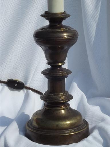 photo of small antiqued brass finish table lamp, traditional shape w/ pleated shade #2