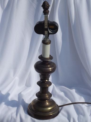 photo of small antiqued brass finish table lamp, traditional shape w/ pleated shade #3