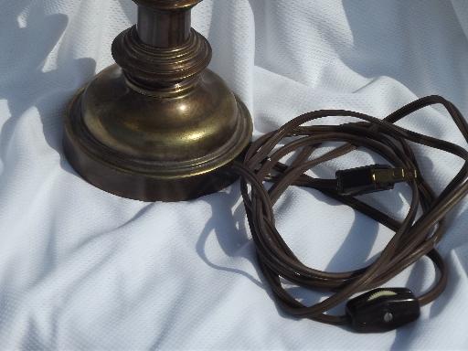 photo of small antiqued brass finish table lamp, traditional shape w/ pleated shade #5