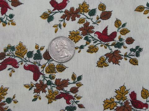 photo of small birds & flowers, vintage 1960s cotton print fabric, quilting weight #1