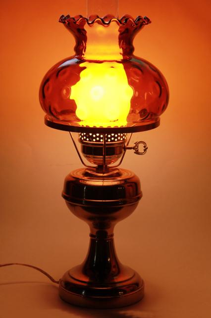 photo of small brass student lamp w/ amber glass shade, 60s 70s vintage desk or table lamp #3