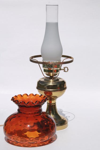 photo of small brass student lamp w/ amber glass shade, 60s 70s vintage desk or table lamp #4