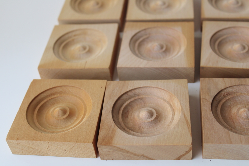 photo of small bullseye rosettes, round medallion square wood blocks decorative molding trim  #2