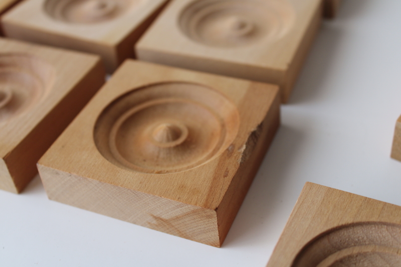 photo of small bullseye rosettes, round medallion square wood blocks decorative molding trim  #3