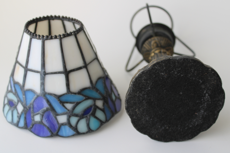 photo of small candle lamp w/ Tiffany style leaded stained glass shade, vintage candle holder  #6