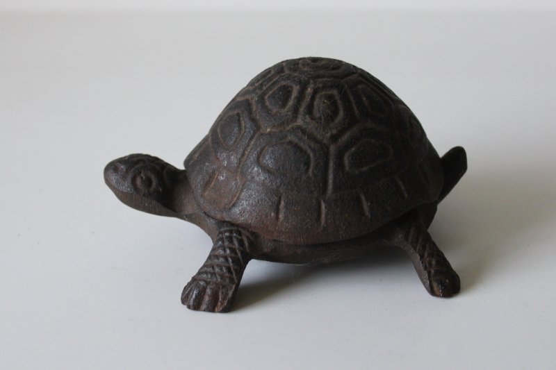 photo of small cast iron turtle trinket ring box or garden art key hider, all metal little turtle  #1