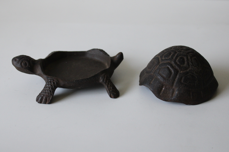 photo of small cast iron turtle trinket ring box or garden art key hider, all metal little turtle #2