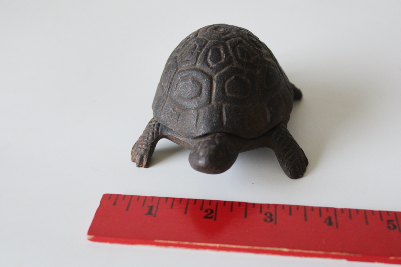 photo of small cast iron turtle trinket ring box or garden art key hider, all metal little turtle #5