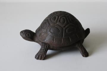 catalog photo of small cast iron turtle trinket ring box or garden art key hider, all metal little turtle 