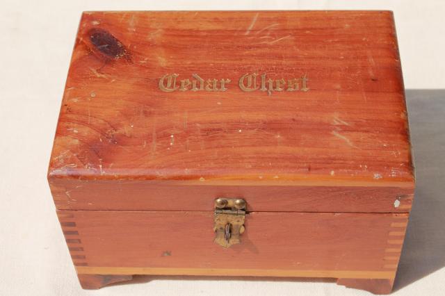 photo of small cedar chest glove box full of vintage hat pins & ladies gloves #5