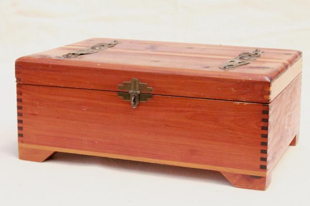 photo of small cedar chest jewelry box, vintage cedarwood dresser box for gloves etc. #1