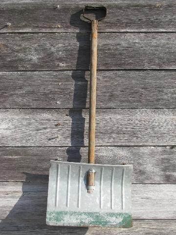 photo of small child's snow shovel, vintage metal w/ wood handle, nice old Christmas decoration #1