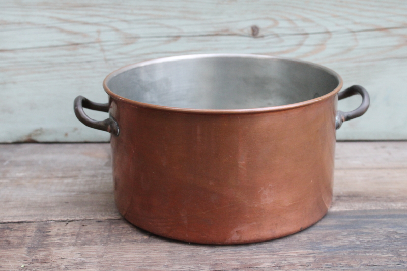 photo of small copper stockpot, 1980s vintage made in Portugal copper cookware, 3 qt pot without lid  #1