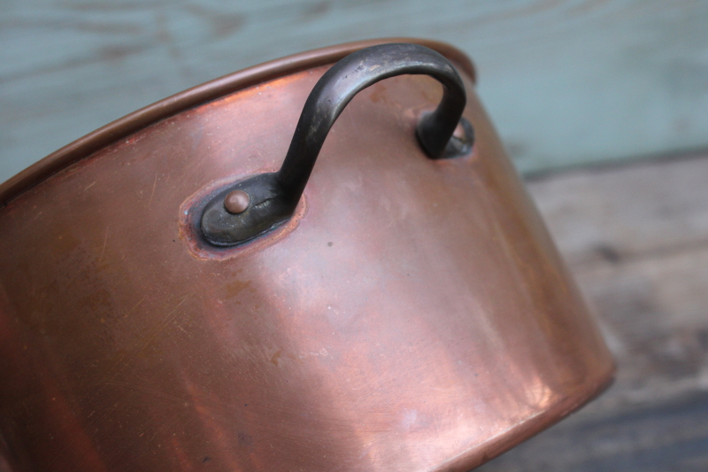 photo of small copper stockpot, 1980s vintage made in Portugal copper cookware, 3 qt pot without lid  #6