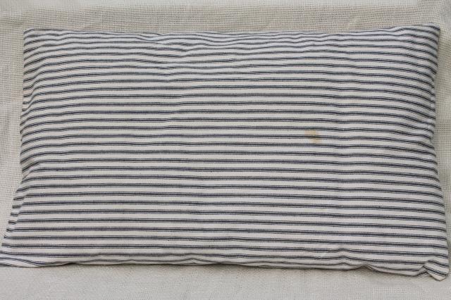 photo of small feather pillow, vintage blue & white ticking stripe chair seat cushion  #3