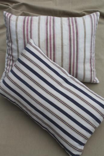 photo of small feather pillows w/ primitive antique striped cotton ticking fabric #1