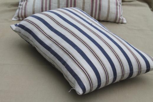 photo of small feather pillows w/ primitive antique striped cotton ticking fabric #2