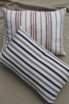 catalog photo of small feather pillows w/ primitive antique striped cotton ticking fabric