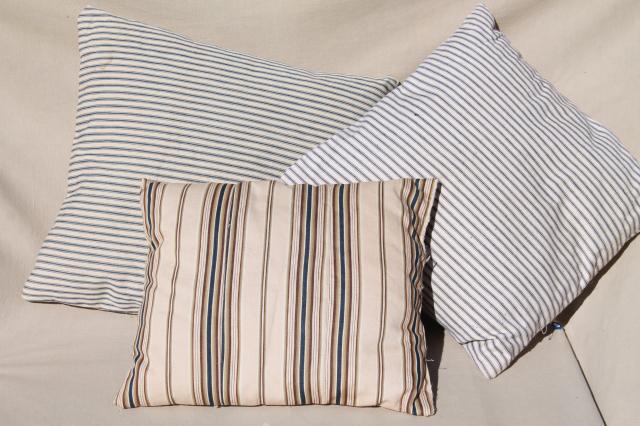 photo of small feather pillows w/ primitive antique striped cotton ticking fabric #1