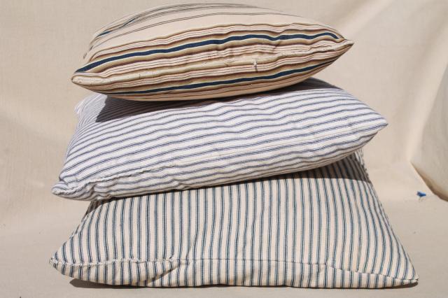 photo of small feather pillows w/ primitive antique striped cotton ticking fabric #2