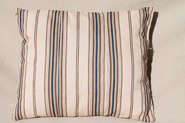 photo of small feather pillows w/ primitive antique striped cotton ticking fabric #7