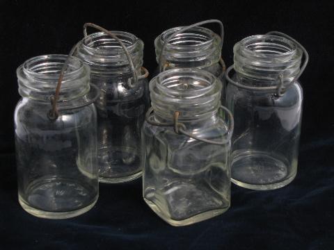 photo of small glass fruit jars w/ old wire bails, nice for hanging candle holders #2