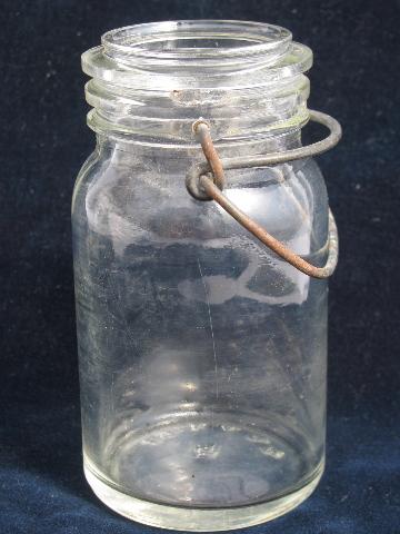 photo of small glass fruit jars w/ old wire bails, nice for hanging candle holders #3