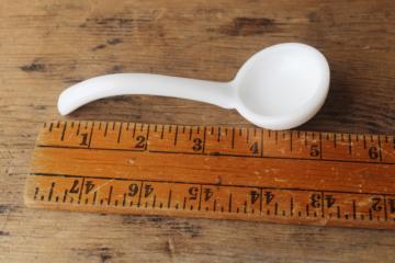 catalog photo of small glass ladle, vintage sauce dish or mayonnaise bowl spoon white milk glass 